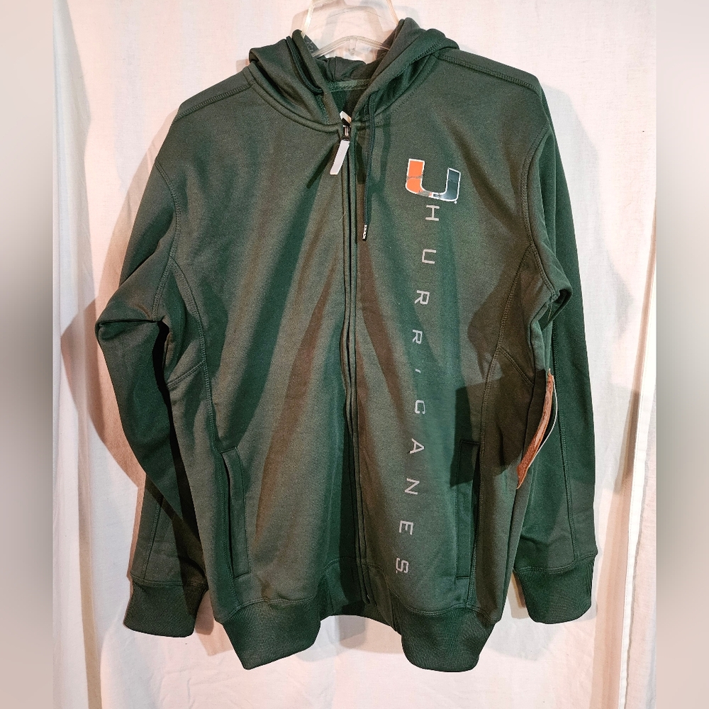 Miami Hurricanes Adult Full Zip Hooded Sweatshirt In Green Size Medium (READ)